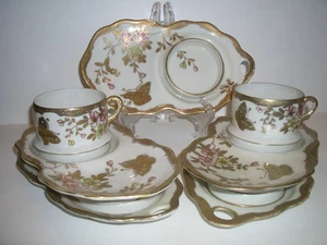 Vtg Rare 5 Gold Embossed Lusterware SHOFU Teacup Tennis Plates w Handle/1 Cup - Picture 1 of 14