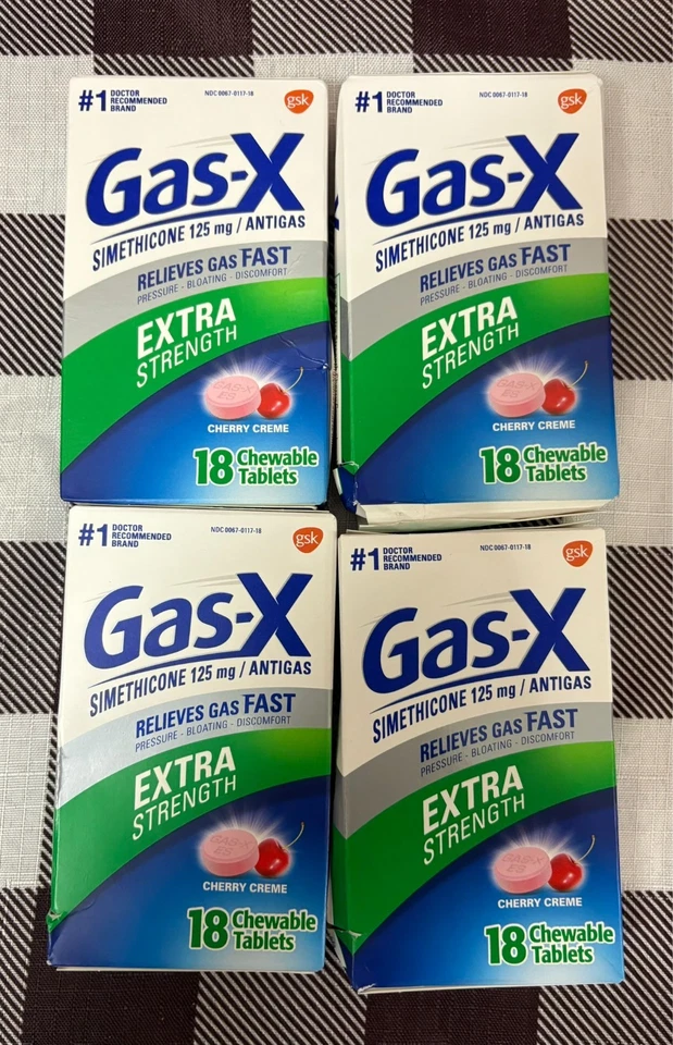 (4) Crema de cereza Gas-X extra fuerte (18 pestañas masticables cada una) ~EXP: 2/28 Foto 1 de 1