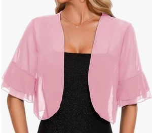Mujer Rosa Transparente Media Manga Encogerse de hombros Talla L - Imagen 1 de 3