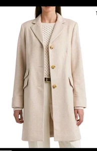 Lauren Ralph Lauren Wool Blend Coat Womens 10 Cream Beige Herringbone - Picture 1 of 13