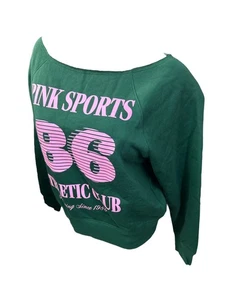Victoria's Secret schulterfreier/offener Ausschnitt-Pullover Pink Ivy Fleece grün neu mit Etikett - Bild 1 von 4