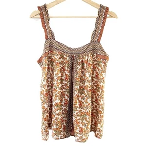 Jane Delancey Bohemia Crop Tank Top Bardot Brown Floral Button Back Ruffle Strap - Picture 1 of 12