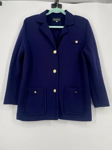 VTG Blarney Sweater Cardigan 100% Wool Classic Luxe Layer Gold Button Navy Blue - Picture 1 of 10