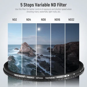 NEEWER 37mm HD Variable ND Filter ND2-ND32 (1-5 Stops) No X Cross/Optical Glass - Picture 1 of 8