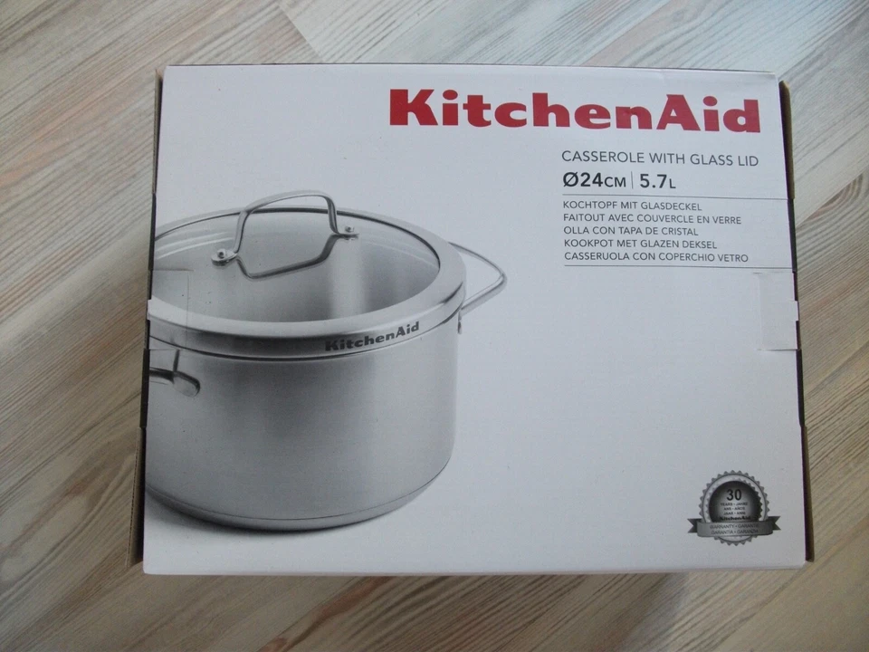 KitchenAid/Edelstahl Kochgeschirr/Kochtopf mit Glasdeckel/5,7 L/24CM - Bild 1 von 1