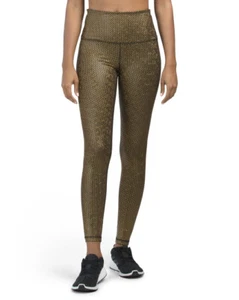 Pheel Beyond Leggings Holographic Gold Star Metallic Foil Neu mit Etikett Carbon 38 Bandier S - Bild 1 von 3