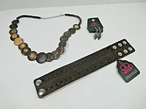Nuevo lote de 2 joyas Paparazzi conjunto de pendientes de metal y correa de pulsera de cuero - Imagen 1 de 11
