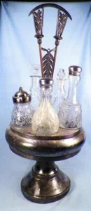 Victorian Silverplate Castor Set 6 Glass Cruets Antique James Tufts 2930 EAPG - Picture 1 of 12