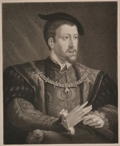 Original 1837 Antique Engraving Print Charles V Holy Roman Emperor Spain Knight - Picture 1 of 3