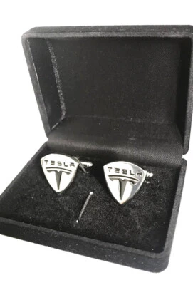 TESLA theme Car Cufflinks Titanium Plated Wedding  -IN A GIFT BOX- UK SELLER - Image 1 of 4