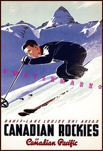 Ski Canadian Rockies Banff Lake Louise Canadian Pacific Vintage Poster Print 