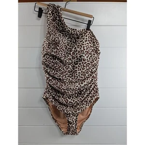 J. Crew Womens Ruched One Shoulder Leopard One Piece Swimsuit sz 10 NWOT - Picture 1 of 13