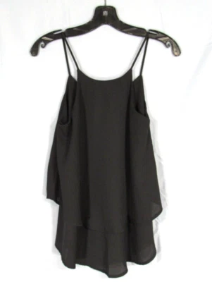 FRANCESCA'S Mi Ami SOLID BLACK Layered Chiffon SPAGHETTI STRAPS Tank Top Sz XS - Image 1 of 4