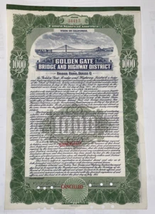 Original GOLDEN GATE BRIDGE $1000 Construcción Bond Serie C 1935/1971 #34413 - Imagen 1 de 2
