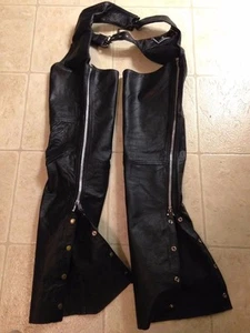 LEATHER BIKER VESTS & CHAPS,UNIK CHAPS,SCHOTT BLACK VEST & CUSTOM TAN VEST,NICE! - Picture 1 of 9