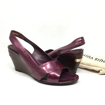 Louis Vuitton LV Sandalias Tacones Zapatos Mujer Talla 8 EE. UU. 38 UE Púrpura Patente Foto 1 de 4