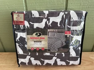 Juego de sábanas Mossy Oak Queen perro de caza 6 piezas suaves duraderas negras blancas nuevas - Imagen 1 de 8