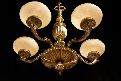 french art deco  chandelier solid bronze & real alabaster circa 1940 restored Cover