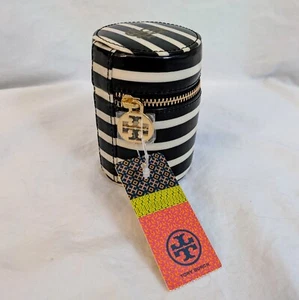 Tory Burch Monogram Travel Adapter Skross Zippered Stripped Black And White - Zdjęcie 1 z 14