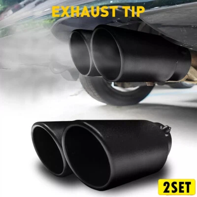 2Set Black Car Stainless Steel Dual Exhaust Pipe Muffler Tip Tail Burnt Titanium - Image 1 of 4