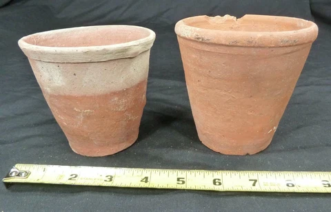 2 1890s Antique English Victorian Terra Cotta Pots Small 4" Hand-Thrown Garden Cover