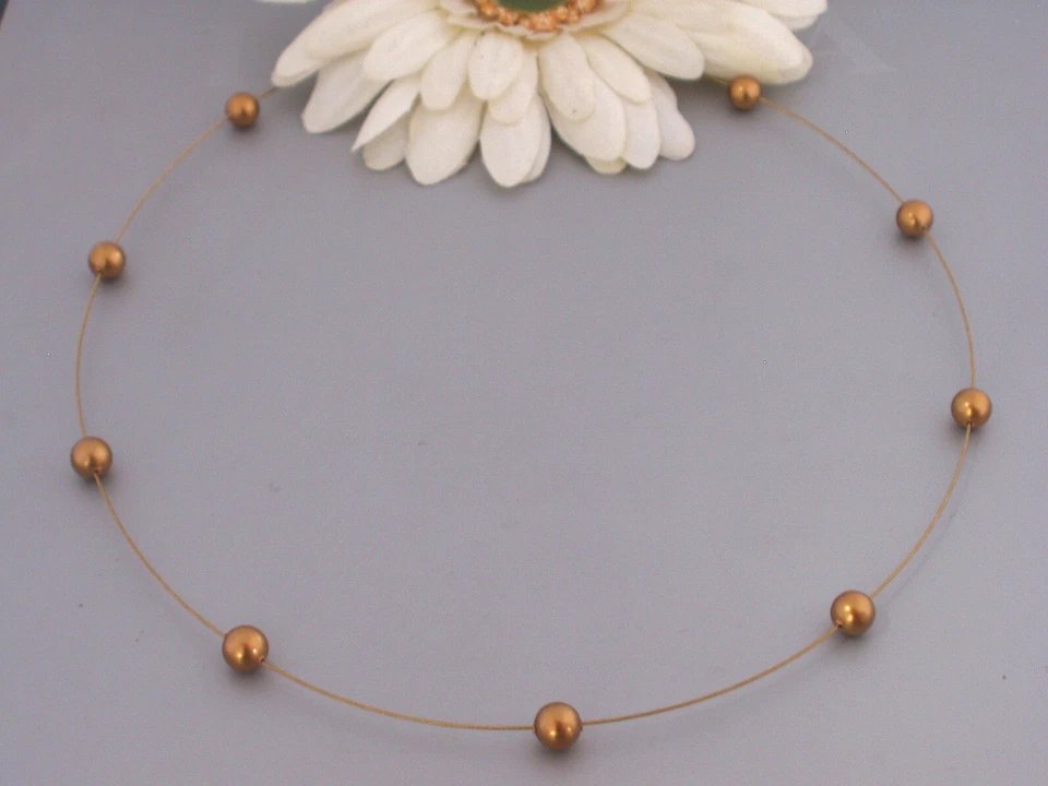 Echt 333 Gold Halskette Reif Omega Collier Süßwasser Perlen Draht Gold SWP Damen - Bild 1 von 1