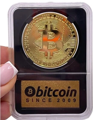 Moneda Bitcoin en estuche transparente moneda de oro edición limitada Foto 1 de 4