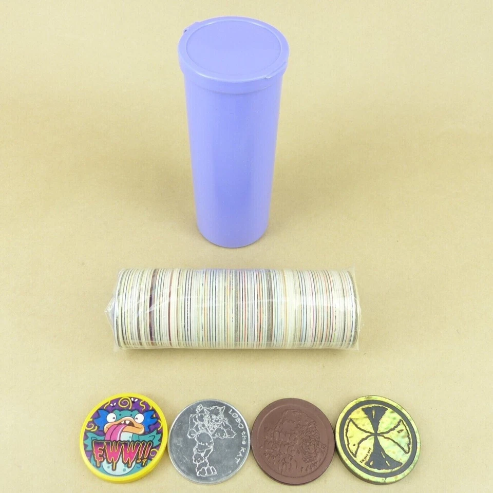 100 Pogs + 4 Slammers + Pog Tube 1990s Retro Nostalgia! Pog Game Ready To Play - Image 1 of 1