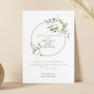 Personalisiertes Willkommensschild Babyparty in rosa, blau oder grün Blumen (FC19) - Bild 1 von 5