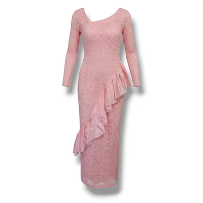 Roberta California Vintage Pink Lace Ruffle Bodycon Dress – Size 5/6 - Image 1 of 4