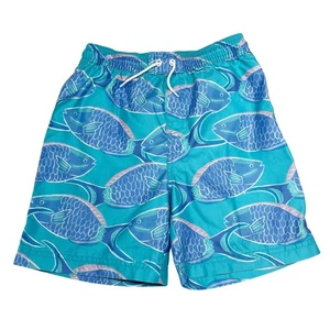 Tea Collection Mid-Length Swim Trunks Boys Size 8 Fish Print Blue Pastel - Picture 1 of 6