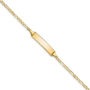 14k Yellow Gold Solid Chain Flat Figaro Link 19.5x4.5mm Plate 8" ID Bracelet - Picture 1 of 3