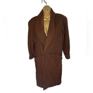 Vtg 80s Andrea Marin Double-Breasted Coat Padded Shoulders Shawl Collar Brown 14 - Picture 1 of 4