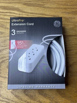 GE UltraPro Extension Cord 3 Grounded Outlets 15 Ft. Cord with Flat Plug new  - Image 1 of 2