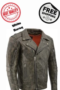 Men’s Classic Distressed Brown Motorcycle Jacket – Premium Cowhide Leather - Picture 1 of 5