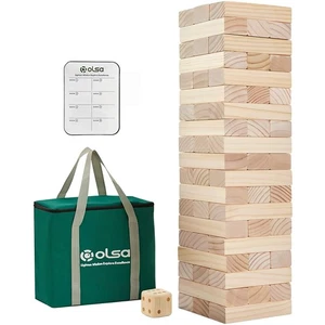 Giant Tumble Tower 57PCS Wooden Block Stacking Yard Games with Carrying Bag C... - Picture 1 of 7