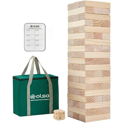 Giant Tumble Tower 57PCS Wooden Block Stacking Yard Games with Carrying Bag C... - Image 1 of 4