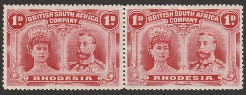 Rhodesia 1910-14 1d PERF 15 INTACT PAIR POSITIONS 83/84 SG170 MLH FULLOG Cover