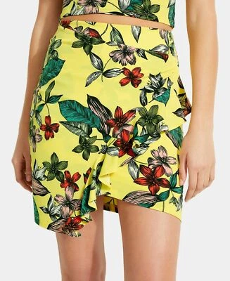 Guess Mujer Mairin Falda Envuelta Descarada Selva Amarilla Mediana Nueva con Etiquetas Foto 1 de 4