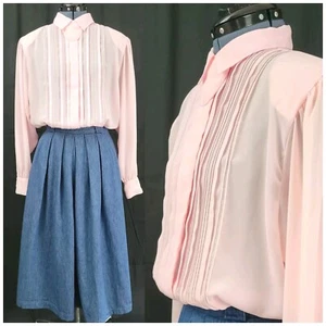 Vtg Justine Todd Pink Blouse w Front Pleating & Concealled Buttons Size 16 - Picture 1 of 19
