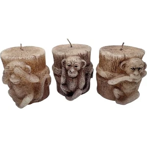 Vintage Ornate Hand Sculpted Monkey Candles Decor Set Hear See Speak No Evil 3" - Picture 1 of 7