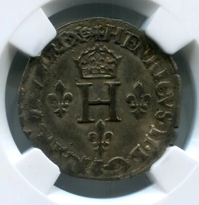 1551-A France Henry II - 1 Sol Parisis (3GB) - NGC AU Details Cleaned - Picture 1 of 3