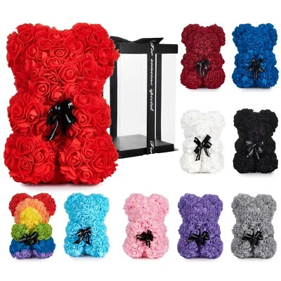 Rosenbär Schaum Bär Blumen Rosen Teddybär Hochzeit Geburtstag in Geschenk Box - Bild 1 von 4