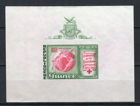 1951 Red Cross Centennial Mint NH Souvenir Sheet Guine Scott # C51 Cover