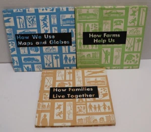 “How....” Series Books Families Farm Map Benefic Press Lot Of 3 Vintage 1960s - Picture 1 of 11