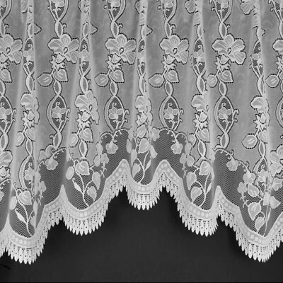 Andrea Floral Jardiniere White Lace Net Curtain With traditional Flowers Design - Image 1 of 3