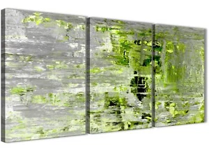 Lime Green Grey Abstract Painting Art Print Canvas - 3 Piece - 125cm Wide - 3360 - Picture 1 of 5
