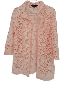 Ming Wang Size Small Womens Jacket Pink Floral Crochet Lace Collared - Picture 1 of 5
