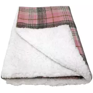 Sherpa-Lined Dog Blanket Doggie Design - Pink & White Plaid - Picture 1 of 3