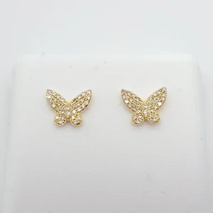 Nuevos mini aretes B.Billie de oro amarillo de 14 k 0,16 tcw diamantes mariposa - Imagen 1 de 11